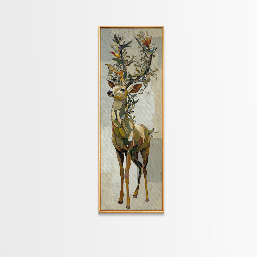 Deer with Antlers Full of Birds Framed Canvas Print, Whimsical Art, Printable Art, Living Room Decor, Watercolor Art, Wonder, WHI-1x3-31