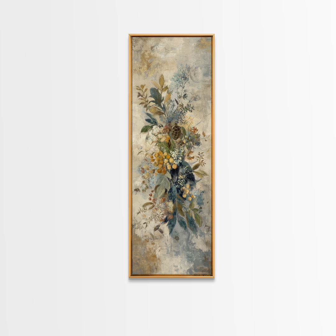 Turtle with Garden Growing on Shell Framed Canvas Print, Whimsical Art, Watercolor Art, Living Room Decor, Fine Art, Wonder, WHI-1x3-34