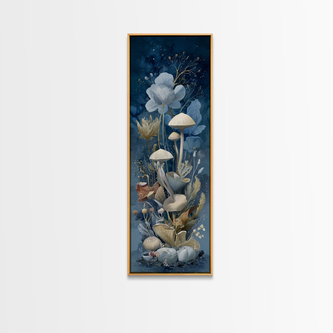 Teacup Garden with Tiny Mushrooms Canvas Print, Whimsical Art, Framed Wall Art, Living Room Decor, Oil Painting, Wonder, WHI-1x3-40