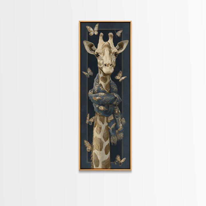 Giraffe with Scarf and Butterflies Framed Canvas Print, Whimsical Art, Modern Decor, Living Room Decor, Fine Art, Wonder, WHI-1x3-46