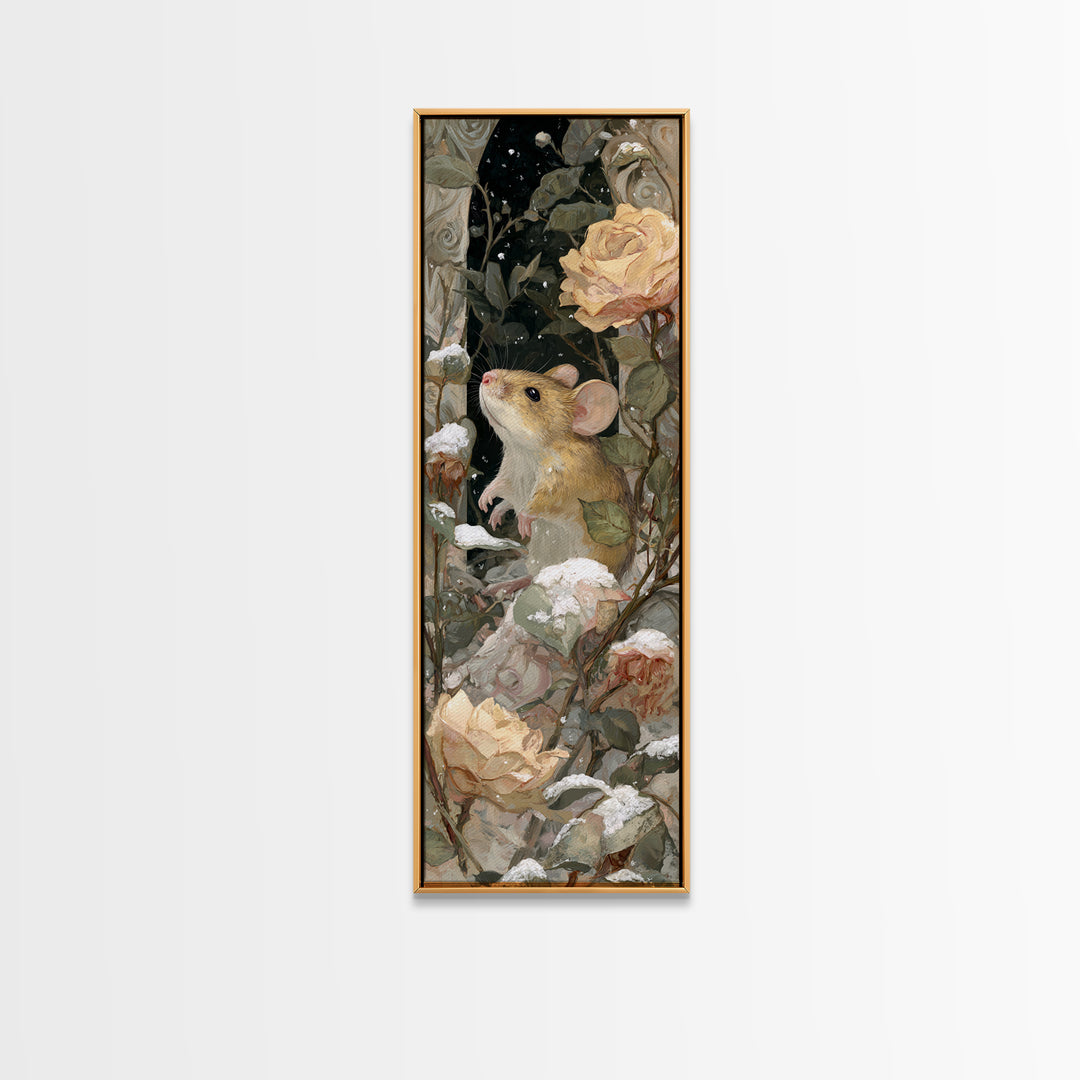 Mouse Ballerina in a Rose Garden Framed Canvas Print, Whimsical Art, Abstract Wall Art, Living Room Decor, Watercolor Art, WHI-1x3-47