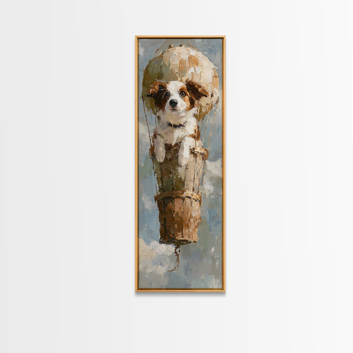 Dog in a Hot Air Balloon Framed Canvas Print, Whimsical Art, Fine Art Print, Living Room Decor, Fine Art, Wonder, Prints, WHI-1x3-50
