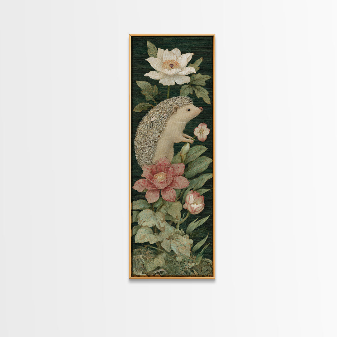 Hedgehog Carrying Wildflowers Canvas Print, Whimsical Art, Bird Art, Living Room Decor, Fine Art, Wonder, Textured Painting, WHI-1x3-51
