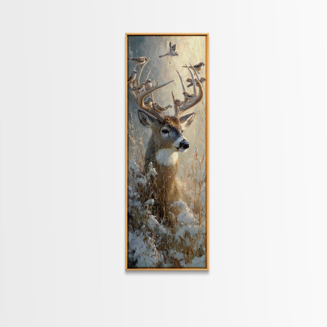 Deer with Antlers Full of Birds Canvas Print, Whimsical Art, Dopamine Decor, Living Room Decor, Oil Painting, Wonder, WHI-1x3-55