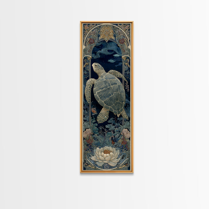 Turtle with Garden Growing on Shell Framed Canvas Print, Whimsical Art, Watercolor Art, Living Room Decor, Fine Art, Wonder, WHI-1x3-58