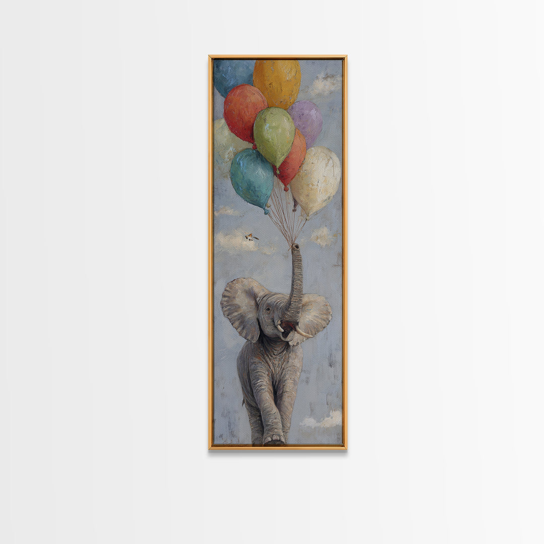 Elephant Holding Balloons Canvas Print, Whimsical Art, Nursery Prints, Living Room Decor, Oil Painting, Wonder, WHI-1x3-63