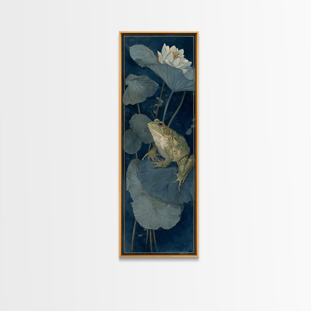 Frog Prince on a Lily Pad Canvas Print, Whimsical Art, Abstract Wall Art, Living Room Decor, Fine Art, Wonder, Neutral Decor, WHI-1x3-68