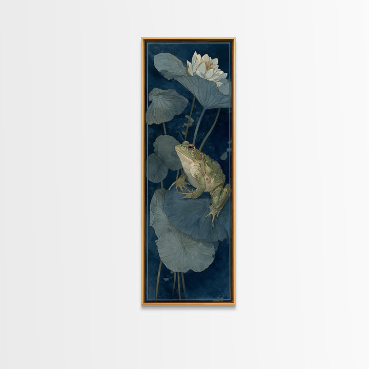 Frog Prince on a Lily Pad Canvas Print, Whimsical Art, Abstract Wall Art, Living Room Decor, Fine Art, Wonder, Neutral Decor, WHI-1x3-68