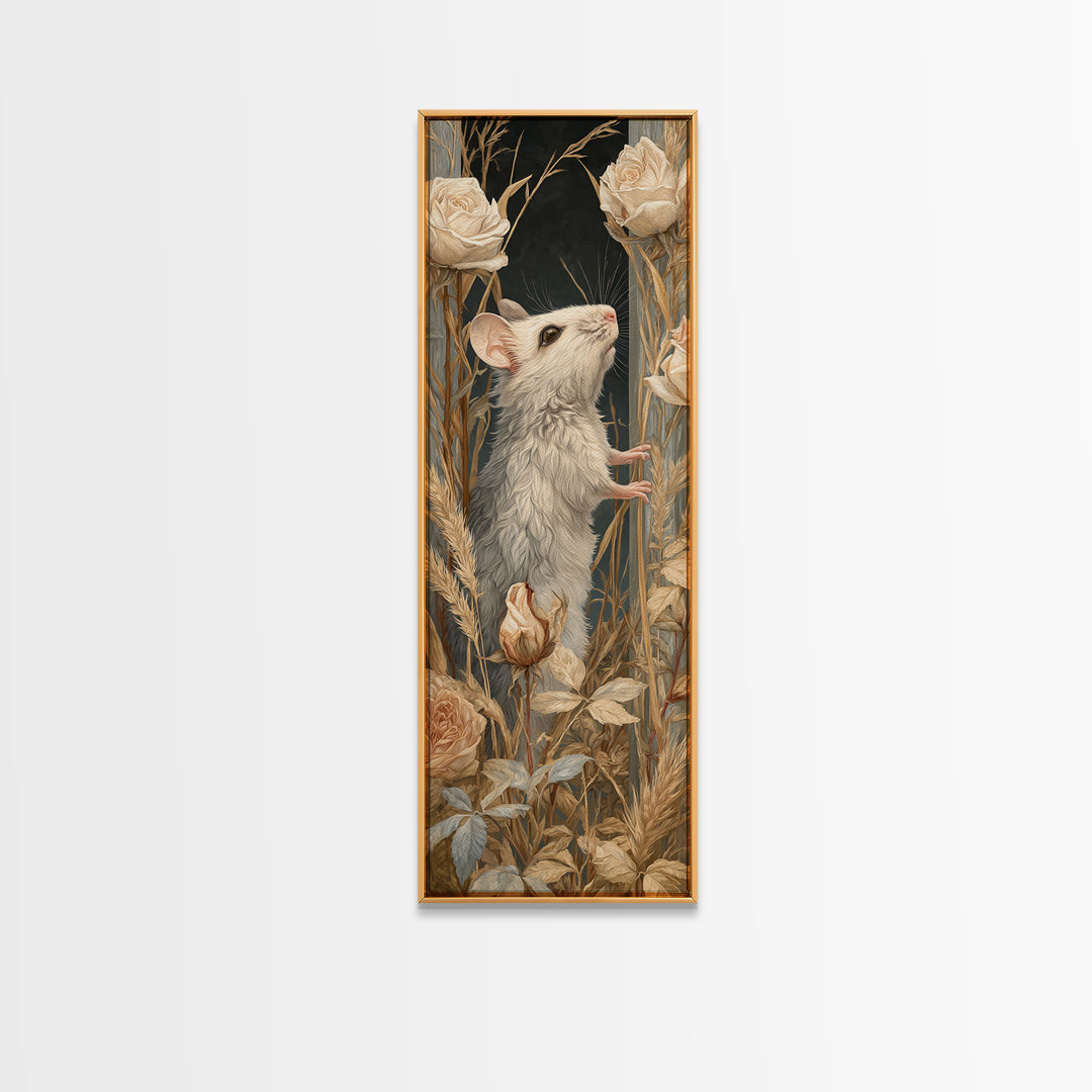 Mouse Ballerina in a Rose Garden Framed Canvas Print, Whimsical Art, Gallery Decor, Living Room Decor, Fine Art, Wonder, WHI-1x3-71