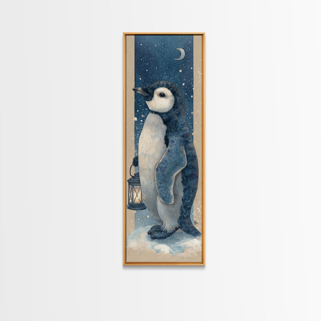 Penguin Holding a Lantern Canvas Print, Whimsical Art, Wall Decor, Living Room Decor, Fine Art, Wonder, Printable Art, WHI-1x3-77