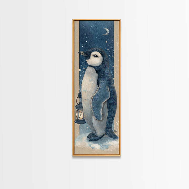 Penguin Holding a Lantern Canvas Print, Whimsical Art, Wall Decor, Living Room Decor, Fine Art, Wonder, Printable Art, WHI-1x3-77