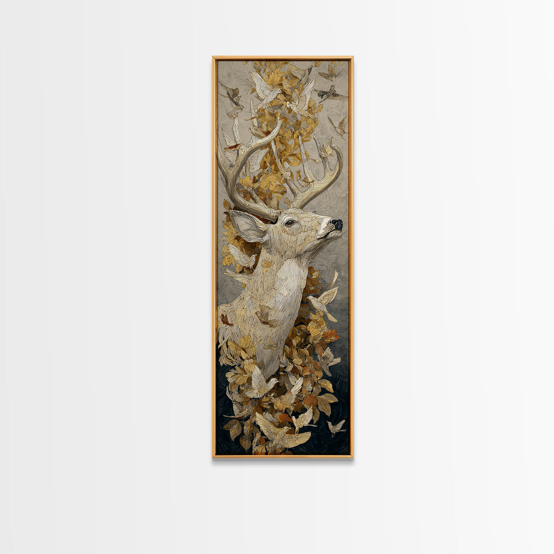 Deer with Antlers Full of Birds Framed Canvas Print, Whimsical Art, Nursery Art, Living Room Decor, Fine Art, Wonder, WHI-1x3-79