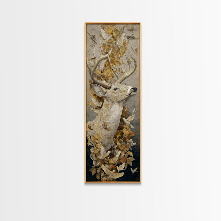 Deer with Antlers Full of Birds Framed Canvas Print, Whimsical Art, Nursery Art, Living Room Decor, Fine Art, Wonder, WHI-1x3-79