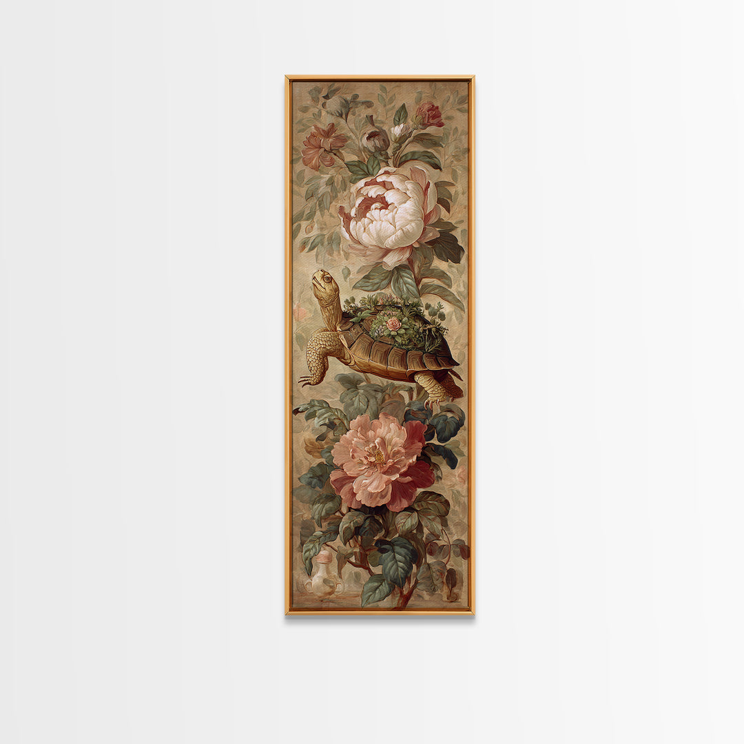 Turtle with Garden Growing on Shell Canvas Print, Whimsical Art, Boho Decor, Living Room Decor, Fine Art, Wonder, Digital Art, WHI-1x3-82