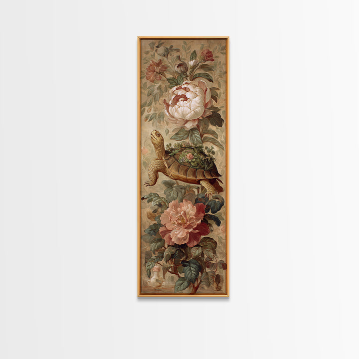 Turtle with Garden Growing on Shell Canvas Print, Whimsical Art, Boho Decor, Living Room Decor, Fine Art, Wonder, Digital Art, WHI-1x3-82