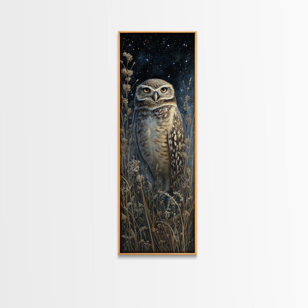 Owl Wearing Spectacles Among Stars Canvas Print, Whimsical Art, Wall Art, Living Room Decor, Oil Painting, Wonder, WHI-1x3-90