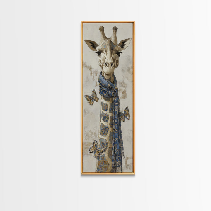 Giraffe with Scarf and Butterflies Canvas Print, Whimsical Art, Room Decor, Living Room Decor, Fine Art, Wonder, Oil Painting, WHI-1x3-94