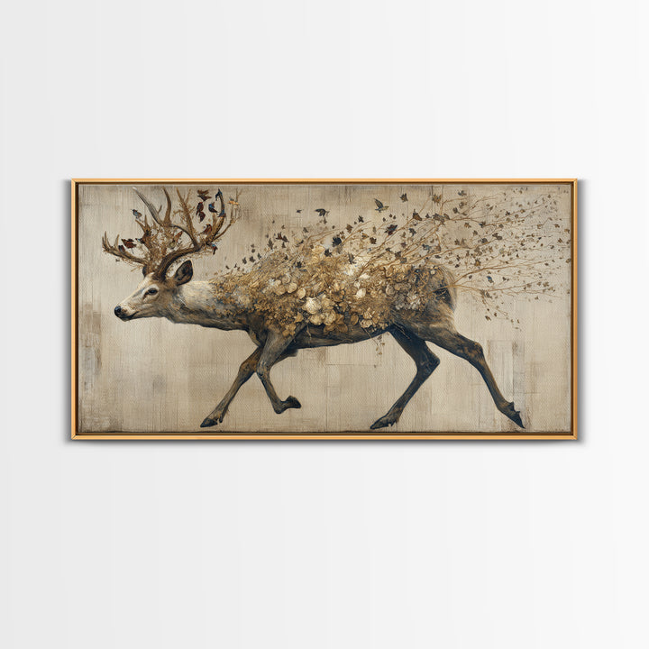 Deer with Antlers Full of Birds Canvas Print, Whimsical Art, Printable Wall Art, Living Room Decor, Oil Painting, Wonder, WHI-2x1-39