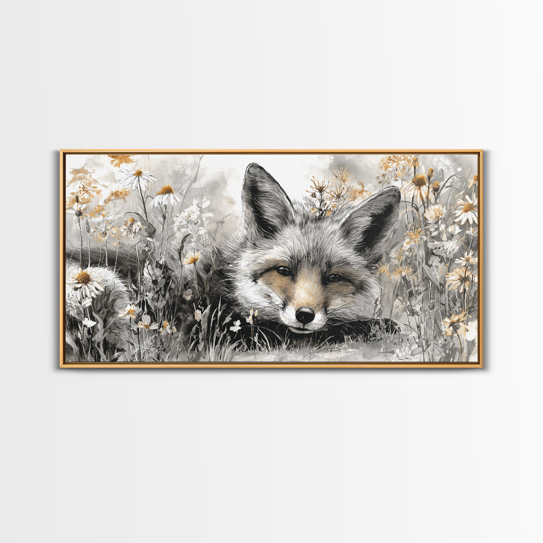 Fox Wearing a Tiny Crown Framed Canvas Print, Whimsical Art, Framed Wall Art, Living Room Decor, Oil Painting, Wonder, WHI-2x1-45