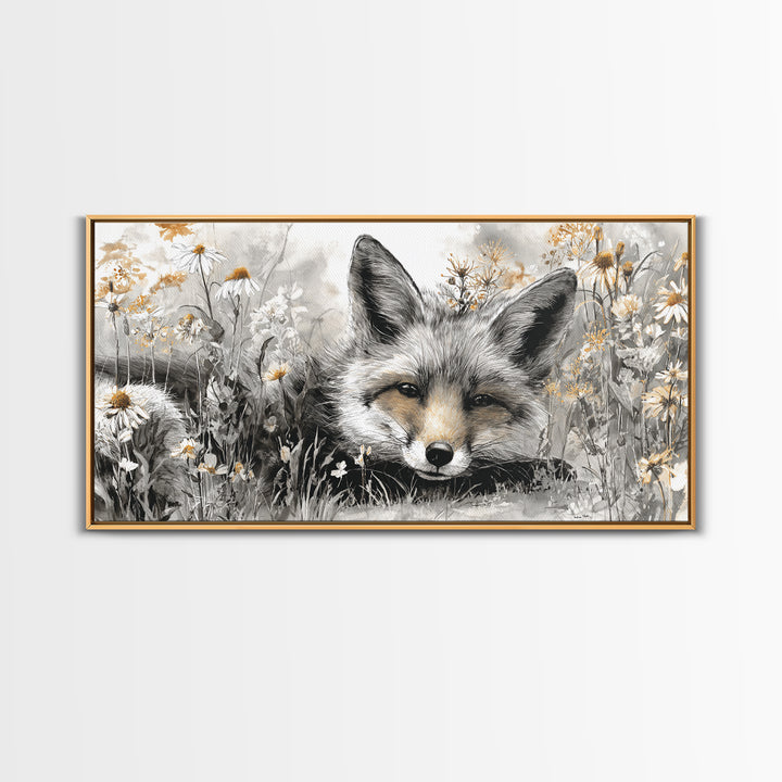 Fox Wearing a Tiny Crown Framed Canvas Print, Whimsical Art, Framed Wall Art, Living Room Decor, Oil Painting, Wonder, WHI-2x1-45