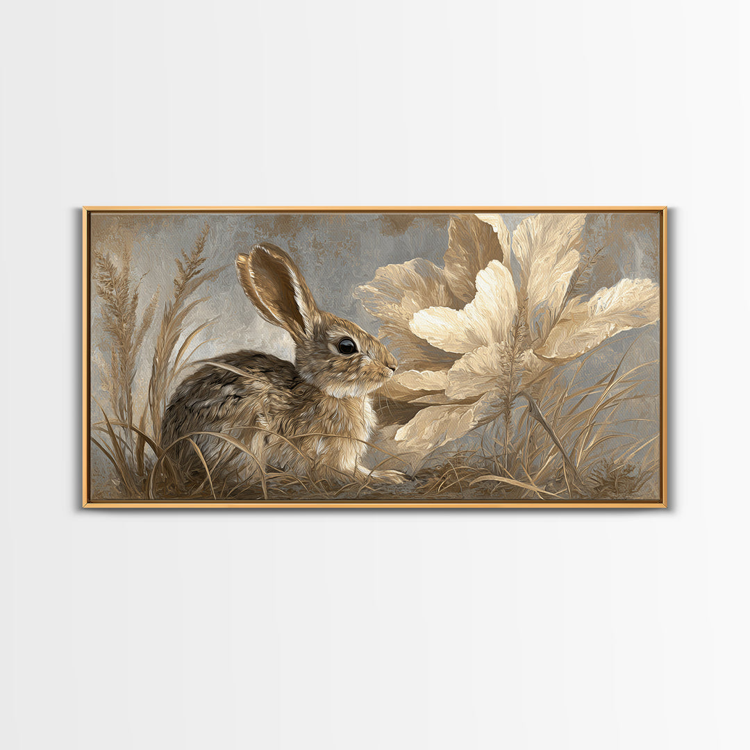 Rabbit Reading Beneath a Giant Flower Canvas Print, Whimsical Art, Digital Print, Living Room Decor, Watercolor Art, Wonder, WHI-2x1-49