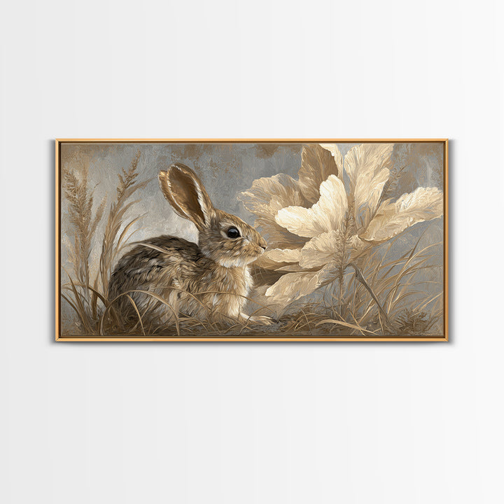 Rabbit Reading Beneath a Giant Flower Canvas Print, Whimsical Art, Digital Print, Living Room Decor, Watercolor Art, Wonder, WHI-2x1-49