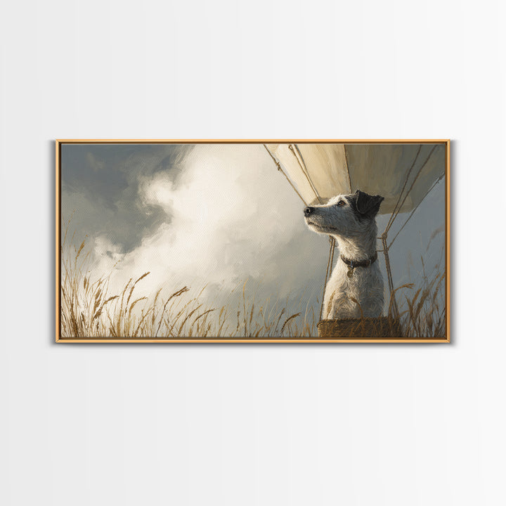 Dog in a Hot Air Balloon Canvas Print, Whimsical Art, Digital Art, Living Room Decor, Wonder, Nursery, Abstract Wall Art, WHI-2x1-58