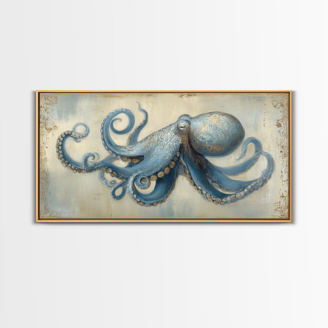 Octopus Conductor with Tiny Instruments Canvas Print, Whimsical Art, Wall Art, Living Room Decor, Oil Painting, Wonder, WHI-2x1-62
