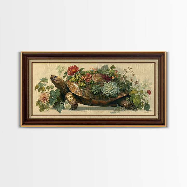Turtle with Garden Growing on Shell Canvas Print, Whimsical Art, Home Decor, Living Room Decor, Fine Art, Wonder, Digital Print, WHI-2x1-66