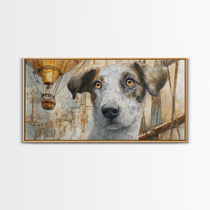 Dog in a Hot Air Balloon Canvas Print, Whimsical Art, Digital Art, Living Room Decor, Wonder, Nursery, Abstract Wall Art, WHI-2x1-82