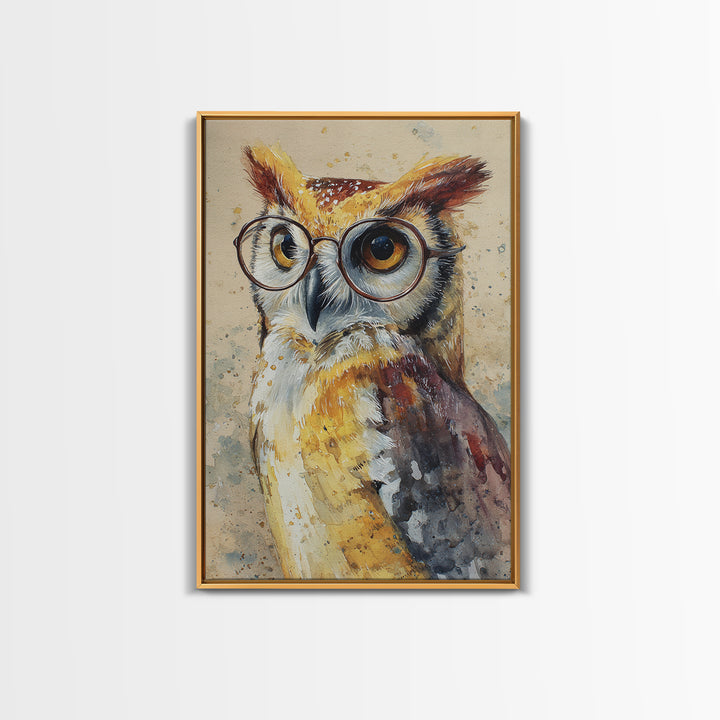 Owl Wearing Spectacles Among Stars Canvas Print, Whimsical Art, Wall Art, Living Room Decor, Oil Painting, Wonder, WHI-2x3-14