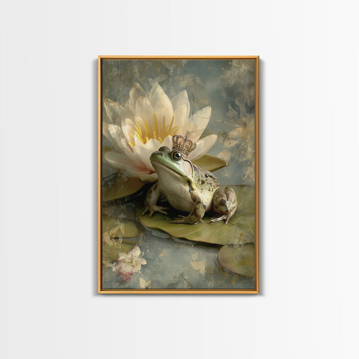 Frog Prince on a Lily Pad Canvas Print, Whimsical Art, Gallery Decor, Living Room Decor, Fine Art, Wonder, Wall Art, Home Decor, WHI-2x3-16