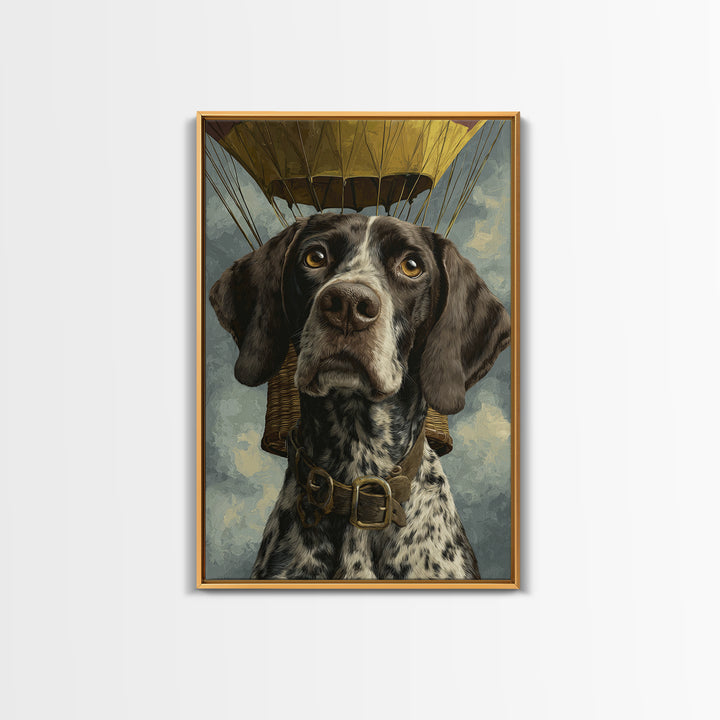 Dog in a Hot Air Balloon Framed Canvas Print, Whimsical Art, Wall Decor, Living Room Decor, Fine Art, Wonder, Printable Art, WHI-2x3-22