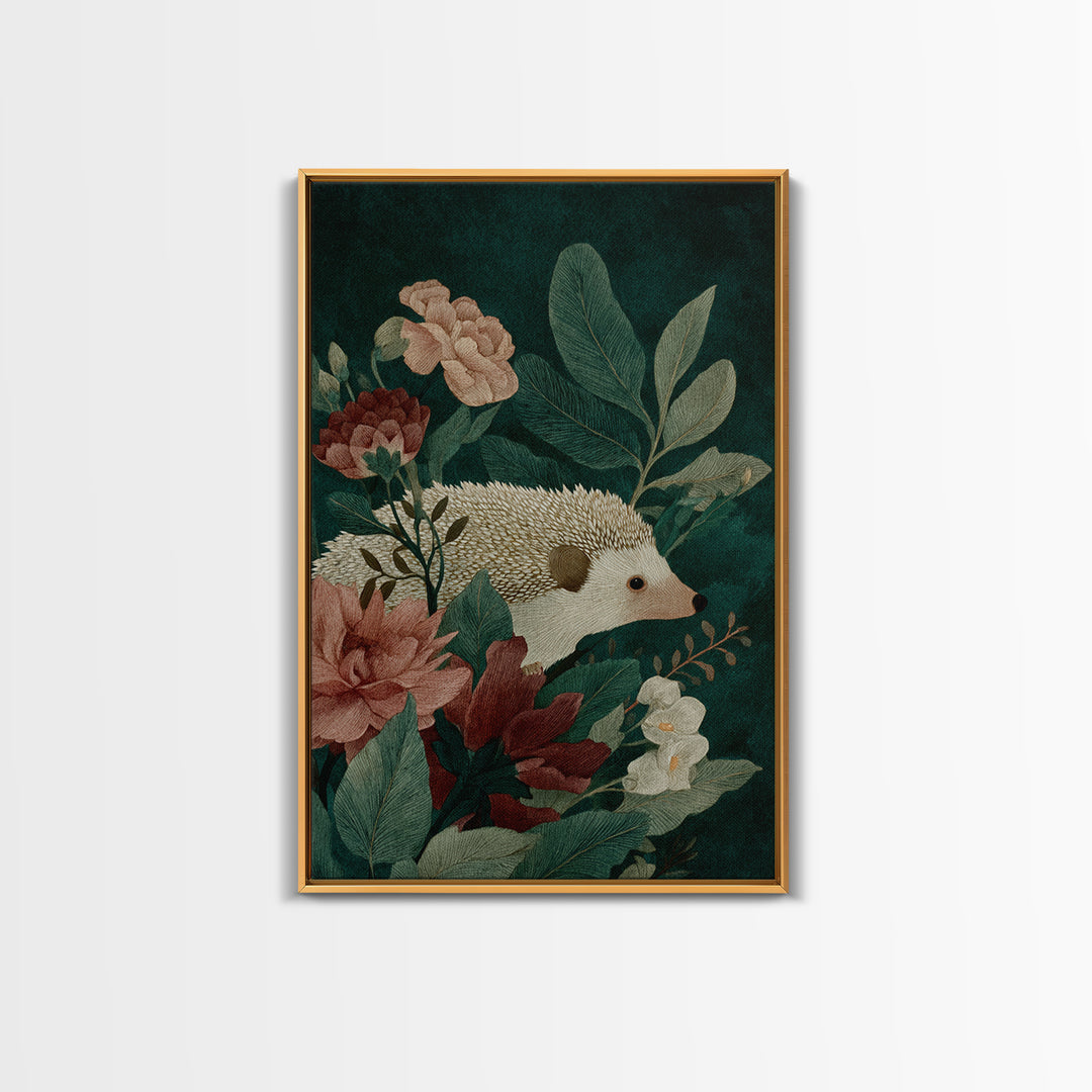 Hedgehog Carrying Wildflowers Canvas Print, Whimsical Art, Pet Portrait, Living Room Decor, Fine Art, Wonder, Abstract Wall Art, WHI-2x3-23