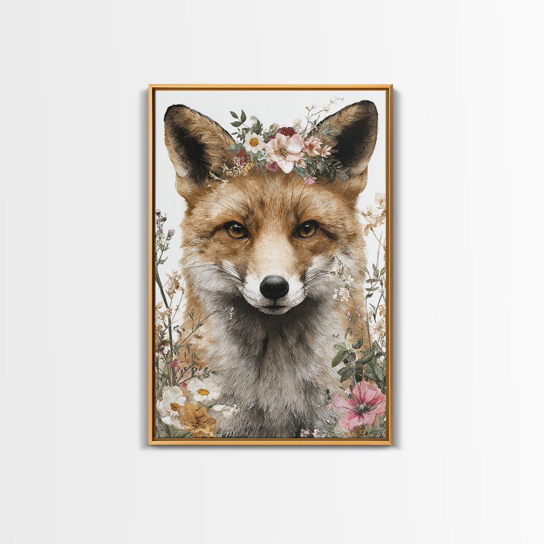 Fox Wearing a Tiny Crown Framed Canvas Print, Whimsical Art, Printable Art, Living Room Decor, Fine Art, Wonder, Cat Art, WHI-2x3-33