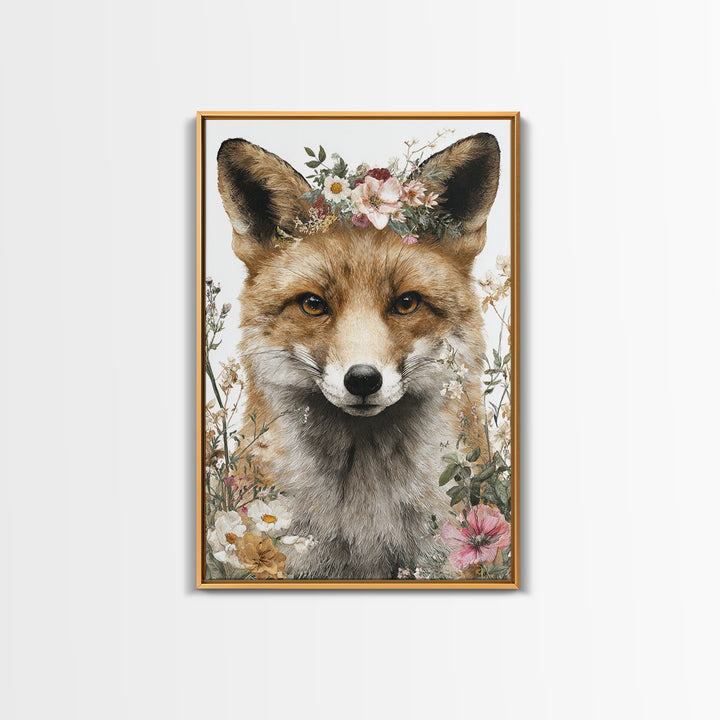 Fox Wearing a Tiny Crown Framed Canvas Print, Whimsical Art, Printable Art, Living Room Decor, Fine Art, Wonder, Cat Art, WHI-2x3-33