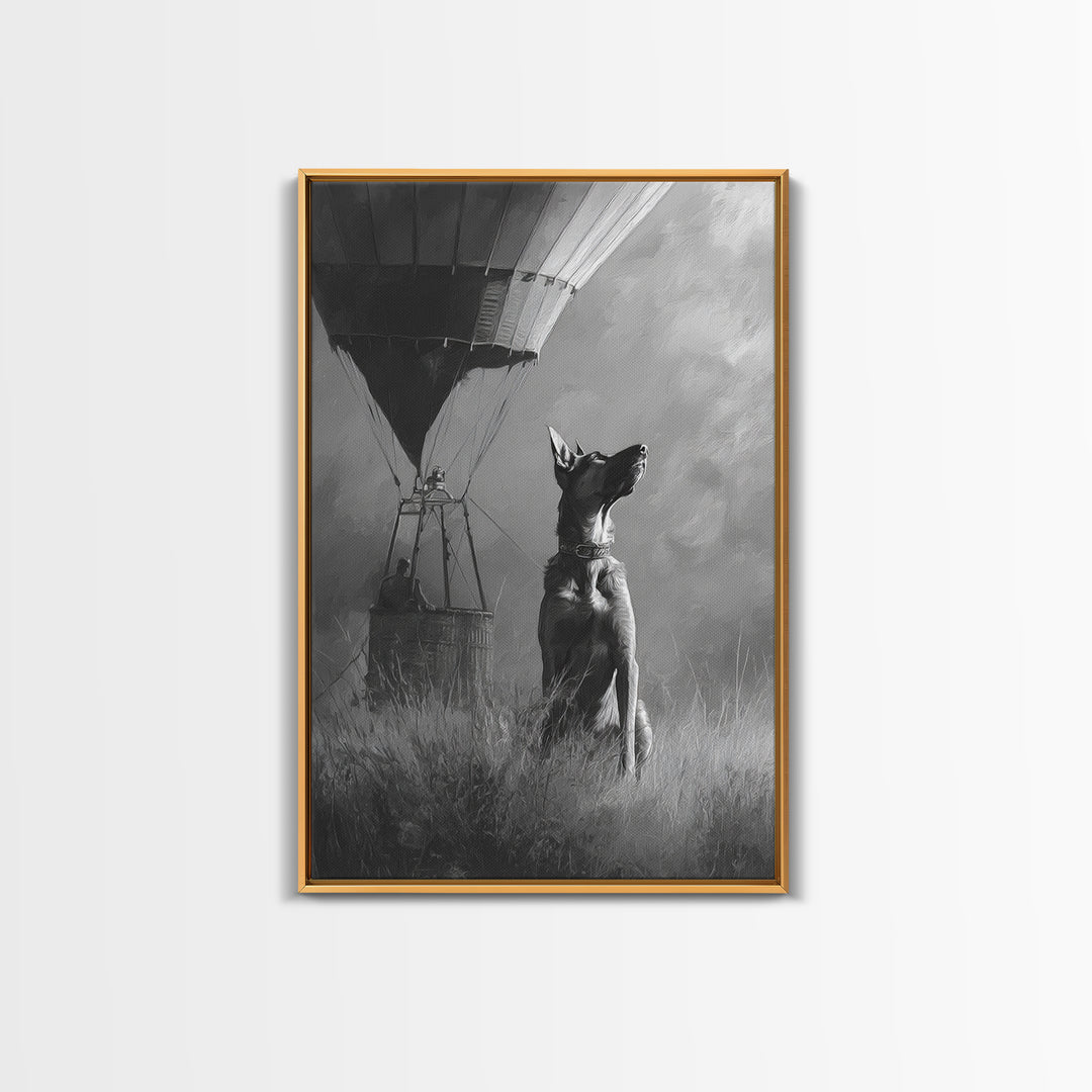 Dog in a Hot Air Balloon Framed Canvas Print, Whimsical Art, Wall Decor, Living Room Decor, Fine Art, Wonder, Printable Art, WHI-2x3-46