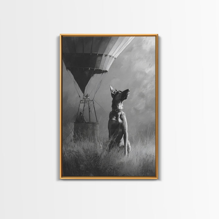 Dog in a Hot Air Balloon Framed Canvas Print, Whimsical Art, Wall Decor, Living Room Decor, Fine Art, Wonder, Printable Art, WHI-2x3-46