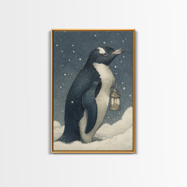Penguin Holding a Lantern Canvas Print, Whimsical Art, Digital Print, Living Room Decor, Wonder, Bird Art, Nursery Art, WHI-2x3-49