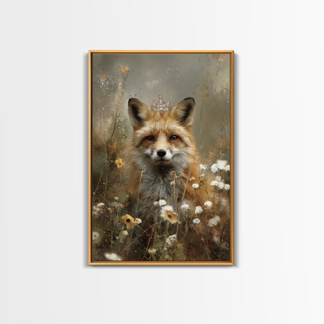 Fox Wearing a Tiny Crown Canvas Print, Whimsical Art, Dopamine Decor, Living Room Decor, Fine Art, Wonder, Fine Art Print, WHI-2x3-57