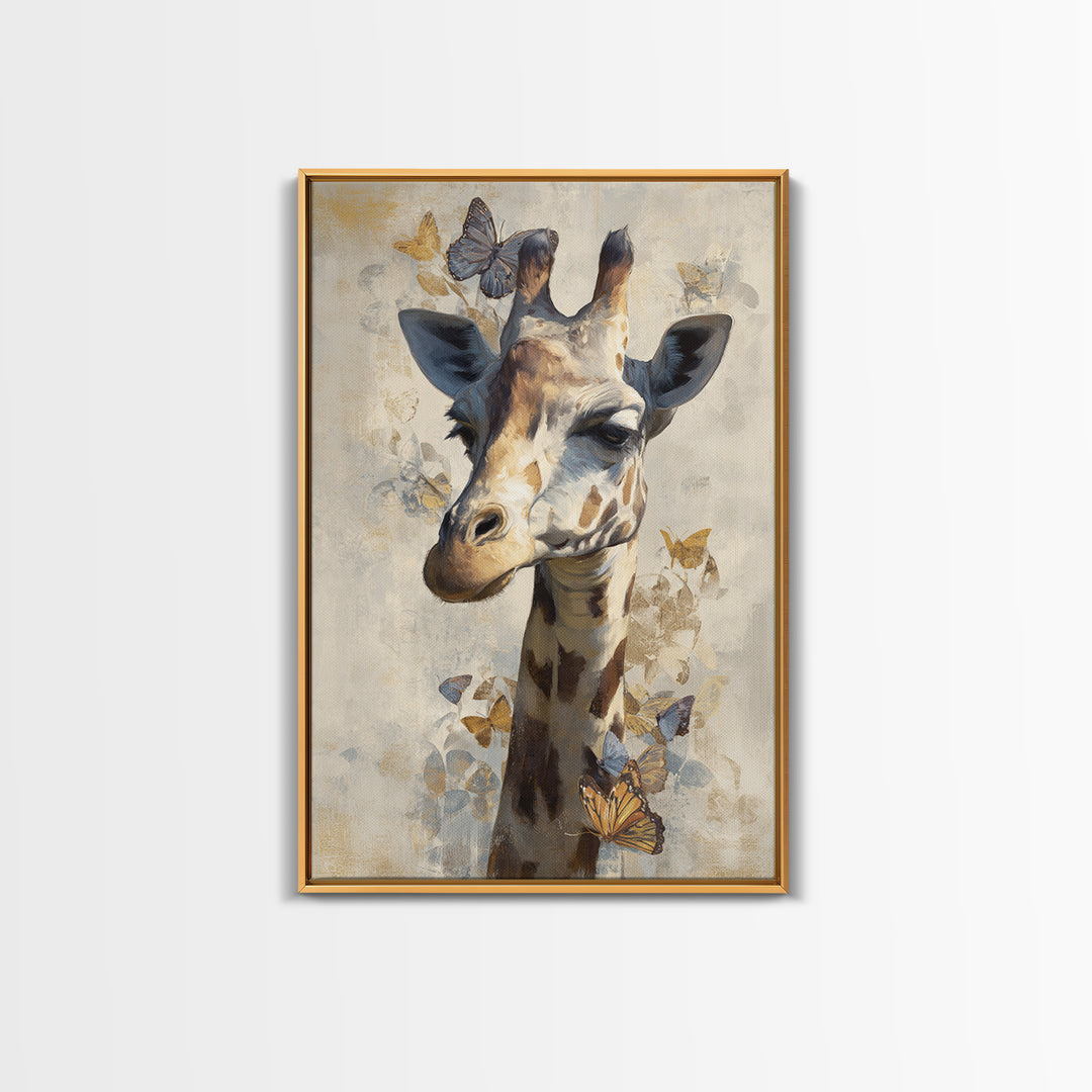 Giraffe with Scarf and Butterflies Canvas Print, Whimsical Art, Printable Wall Art, Living Room Decor, Oil Painting, Wonder, WHI-2x3-66