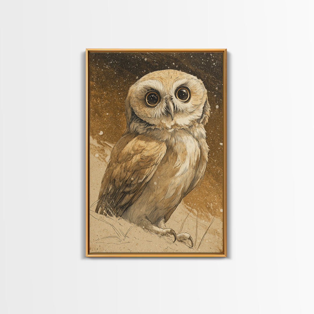 Owl Wearing Spectacles Among Stars Canvas Print, Whimsical Art, Art Nouveau, Living Room Decor, Abstract Art, Wonder, WHI-2x3-86