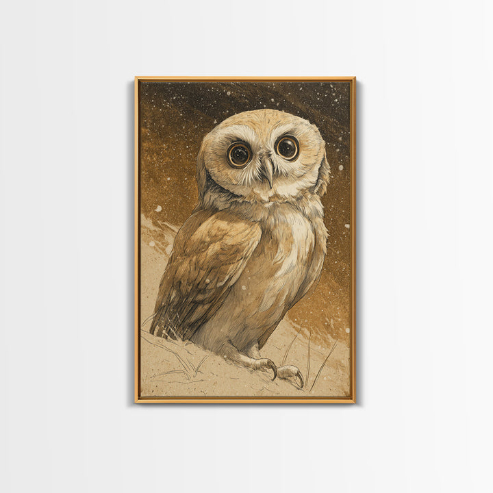 Owl Wearing Spectacles Among Stars Canvas Print, Whimsical Art, Art Nouveau, Living Room Decor, Abstract Art, Wonder, WHI-2x3-86