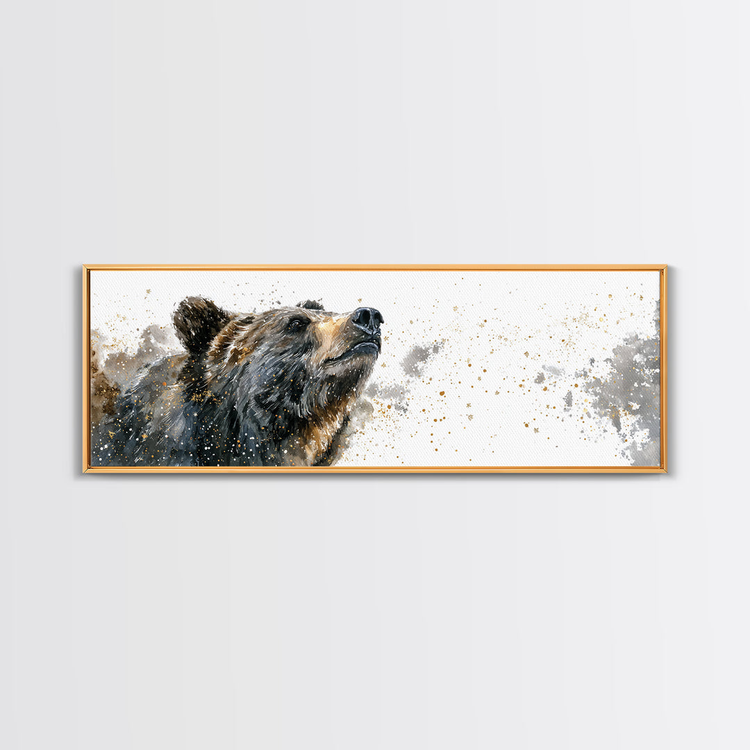 Bear Painting Stars Onto the Night Sky Framed Canvas Print, Whimsical Art, Dark Academia Decor, Living Room Decor, Wonder, WHI-3x1-1