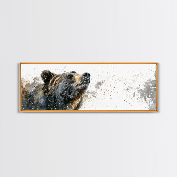 Bear Painting Stars Onto the Night Sky Framed Canvas Print, Whimsical Art, Dark Academia Decor, Living Room Decor, Wonder, WHI-3x1-1