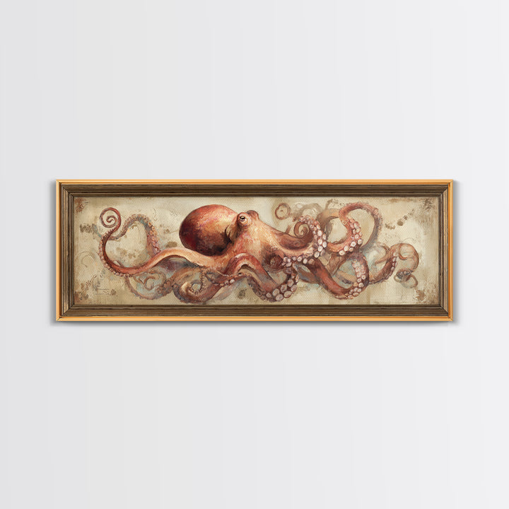 Octopus Conductor with Tiny Instruments Framed Canvas Print, Whimsical Art, Pet Portrait, Living Room Decor, Fine Art, Wonder, WHI-3x1-10