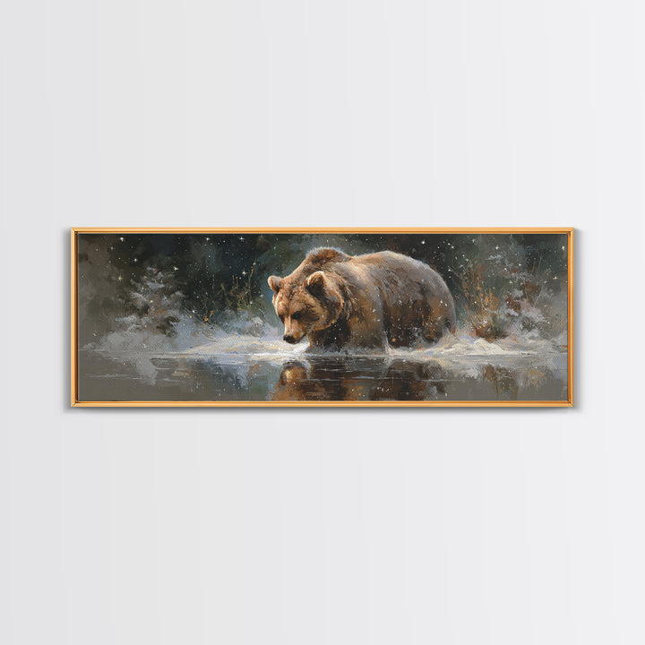 Bear Painting Stars Onto the Night Sky Canvas Print, Whimsical Art, Bird Art, Living Room Decor, Abstract Art, Wonder, WHI-3x1-25