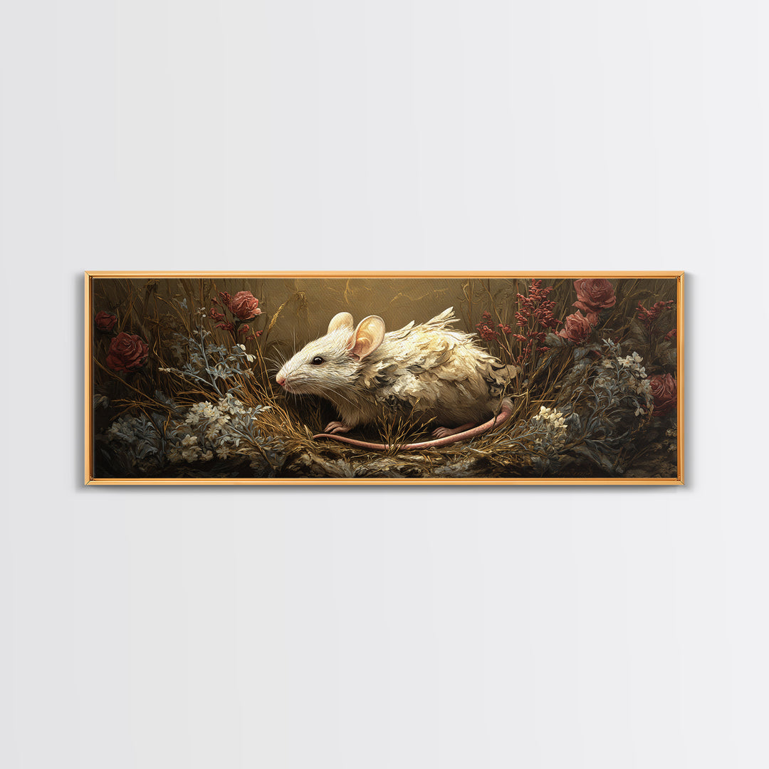 Mouse Ballerina in a Rose Garden Framed Canvas Print, Whimsical Art, Textured Painting, Living Room Decor, Fine Art, Wonder, WHI-3x1-27