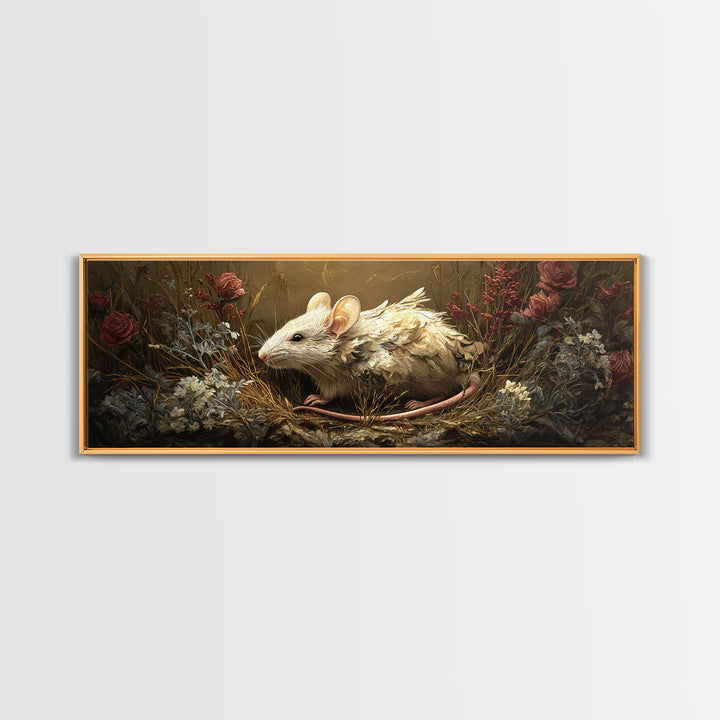 Mouse Ballerina in a Rose Garden Framed Canvas Print, Whimsical Art, Textured Painting, Living Room Decor, Fine Art, Wonder, WHI-3x1-27