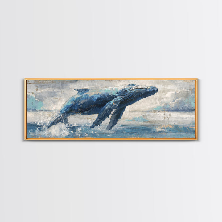 Whale Flying Through Clouds Like Ocean Canvas Print, Whimsical Art, Dopamine Decor, Living Room Decor, Fine Art, Wonder, WHI-3x1-29